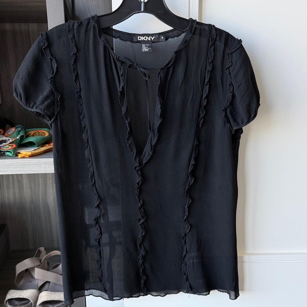DKNY Sheer Silk Ruffle Blouse